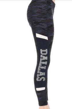 Dallas Cowboys Navy Spandex Leggings Game Day Silver Metallic Rhinestones Sz S/M